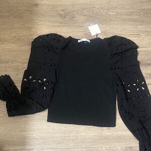 ZARA Black Eyelet Sleeve Top